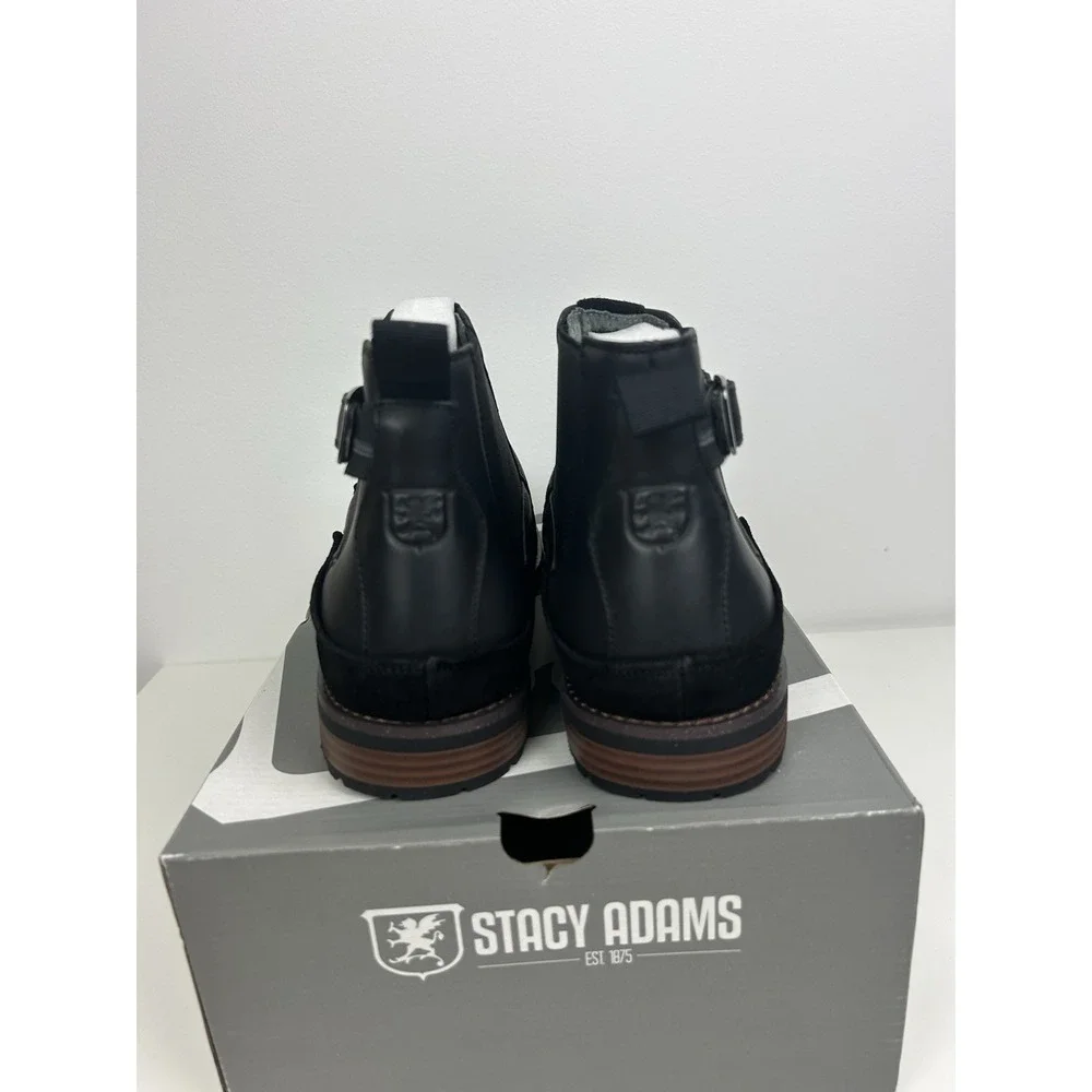 Stacy Adams Men's Oskar Plain Toe Chelsea Boot Black Leather 25554 Size 11 M